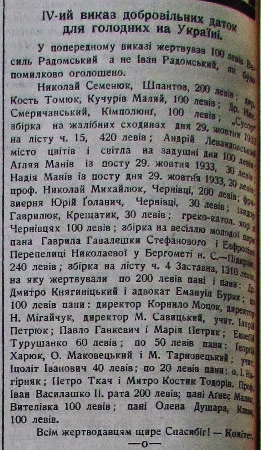 Публікація газети "Час" про Голод в Україні